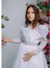 Long Sleeves White Organza V Back Flower Girl Dress